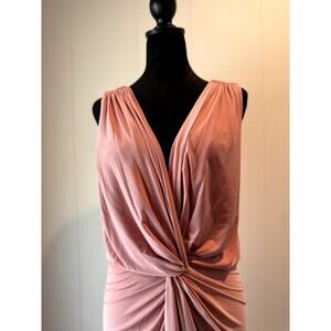 MISA Los Angeles Leza Gathered Crossover Pink Sleeveless Tulip Maxi Dress Size M